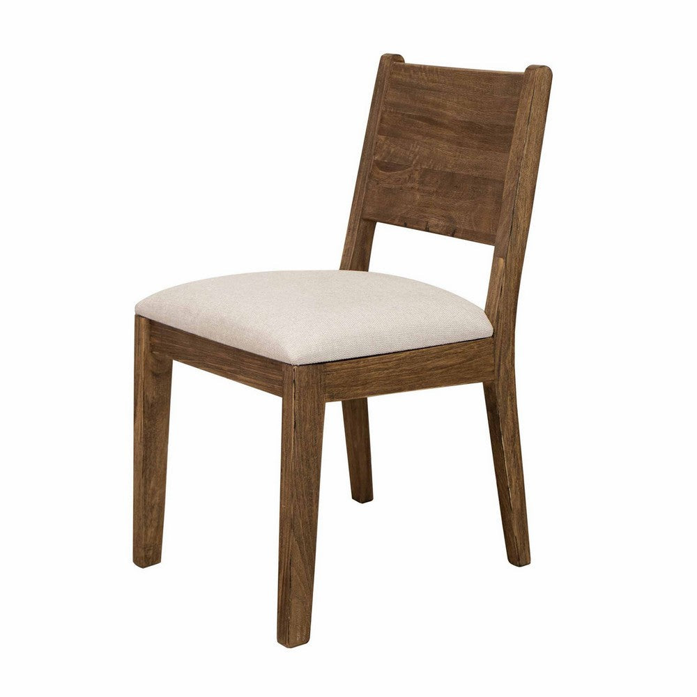 Benjara Olum 21 Inch Dining Chair Set of 2, Cushioned Fabric Upholstery, Brown Wood