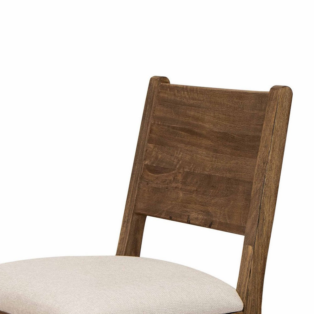 Benjara Olum 21 Inch Dining Chair Set of 2, Cushioned Fabric Upholstery, Brown Wood