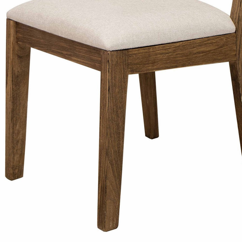 Benjara Olum 21 Inch Dining Chair Set of 2, Cushioned Fabric Upholstery, Brown Wood