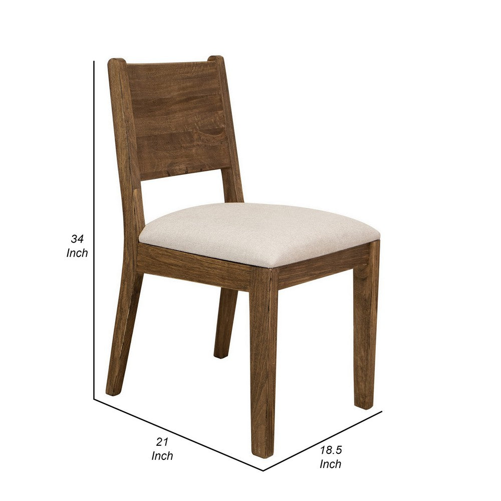 Benjara Olum 21 Inch Dining Chair Set of 2, Cushioned Fabric Upholstery, Brown Wood