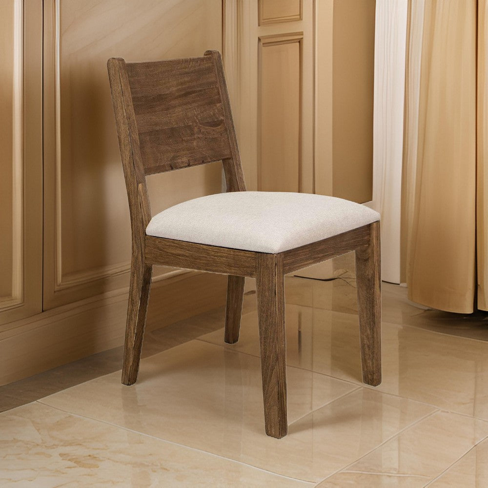Benjara Olum 21 Inch Dining Chair Set of 2, Cushioned Fabric Upholstery, Brown Wood