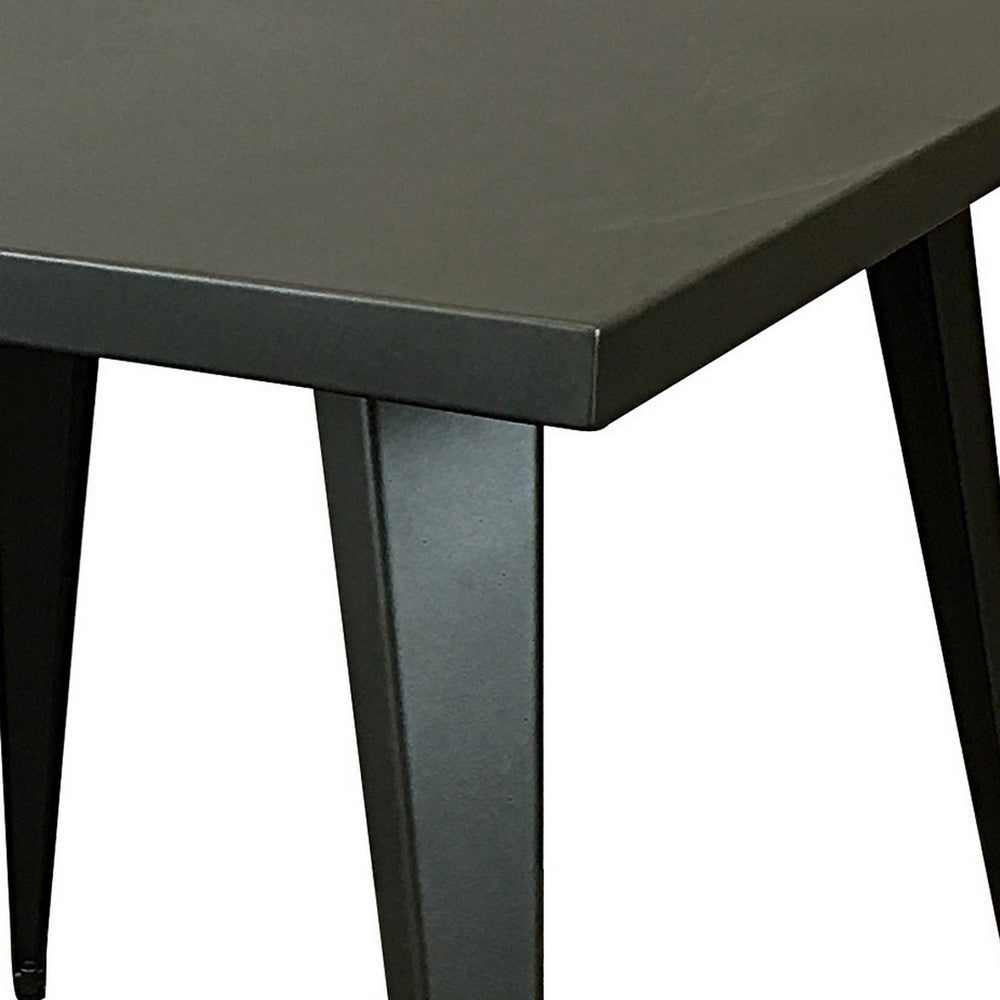 Benjara Oran 32 Inch Dining Table, Square Metal Top, Tapered Legs, Gray Finish