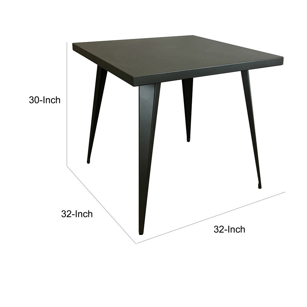 Benjara Oran 32 Inch Dining Table, Square Metal Top, Tapered Legs, Gray Finish