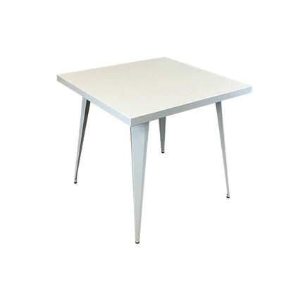 Benjara Oran 32 Inch Dining Table, Square Metal Top, Tapered Legs, White Finish