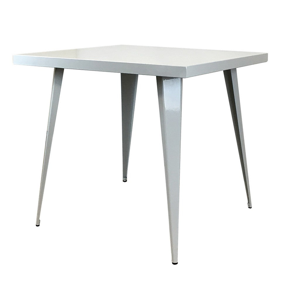 Benjara Oran 32 Inch Dining Table, Square Metal Top, Tapered Legs, White Finish