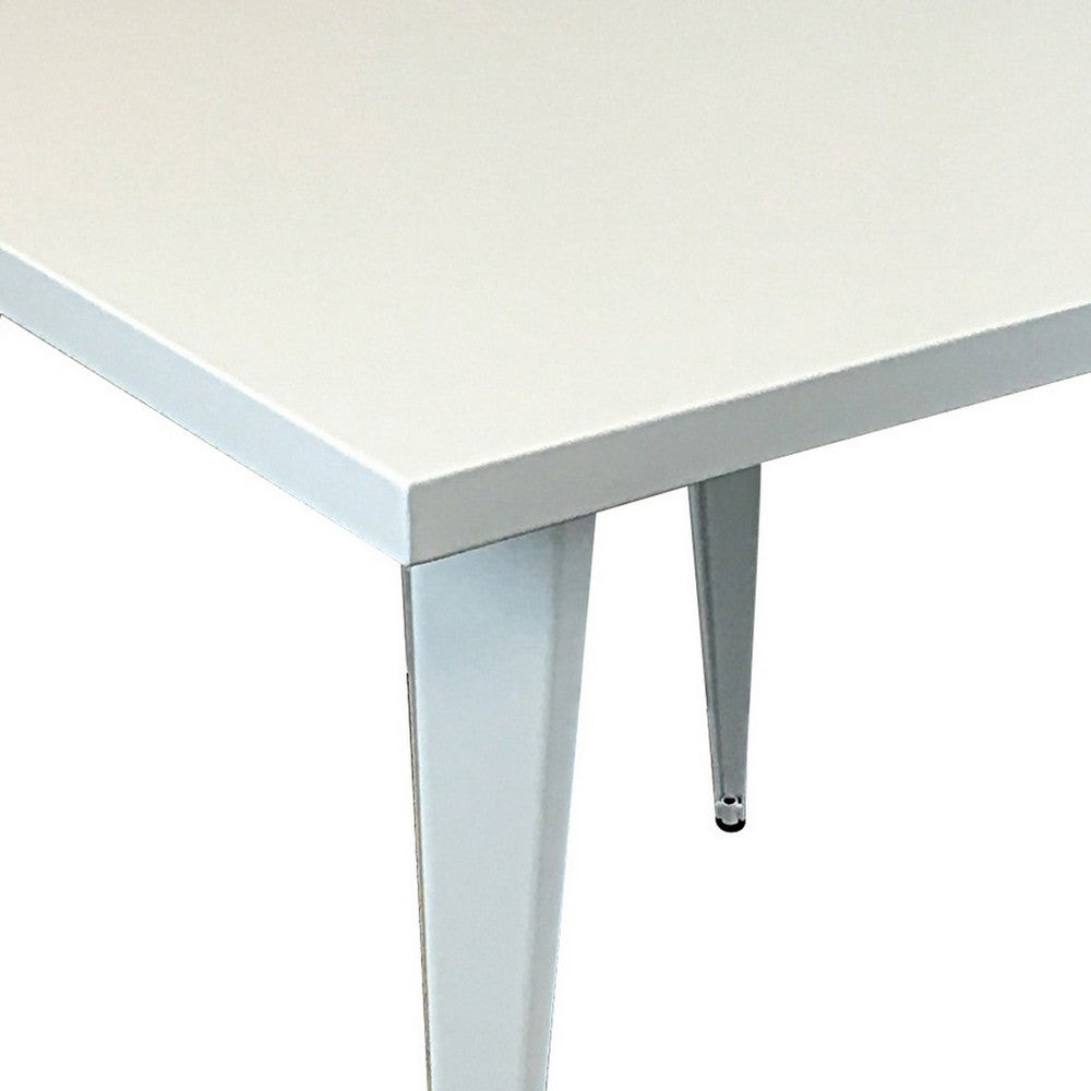 Benjara Oran 32 Inch Dining Table, Square Metal Top, Tapered Legs, White Finish