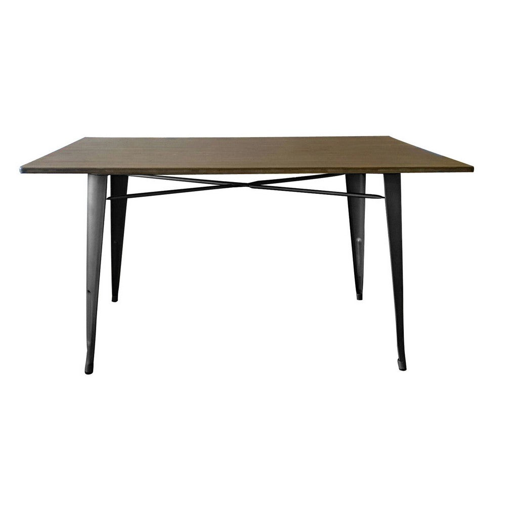 Benjara Matie 55 Inch Dining Table, Rectangular Wood Top, Metal Legs, Gray Finish