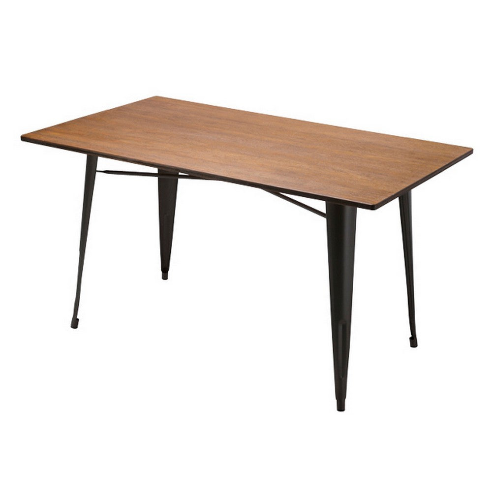 Benjara Matie 55 Inch Dining Table, Rectangular Wood Top, Metal Legs, Gray Finish