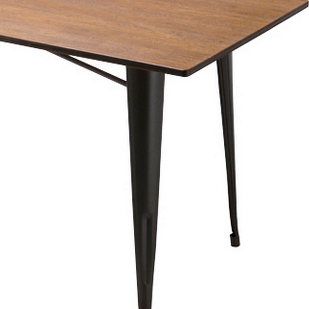 Benjara Matie 55 Inch Dining Table, Rectangular Wood Top, Metal Legs, Gray Finish