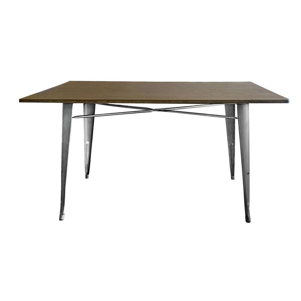 Benjara Matie 55 Inch Dining Table, Rectangular Wood Top, Metal Legs, Natural