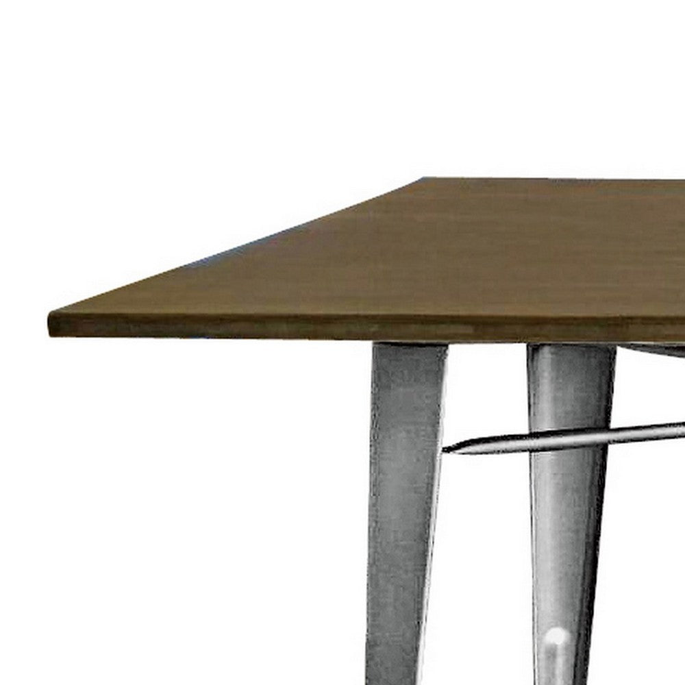 Benjara Matie 55 Inch Dining Table, Rectangular Wood Top, Metal Legs, Natural