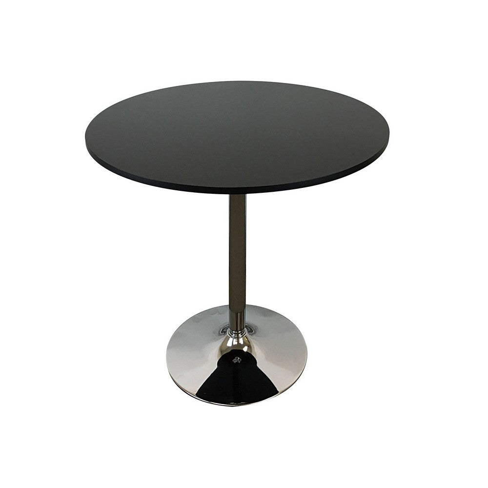 Benjara Mari 36 Inch Dining Table, Smooth Black Round Top And Stainless Steel Base