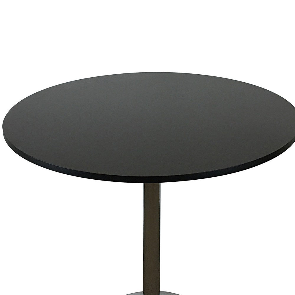 Benjara Mari 36 Inch Dining Table, Smooth Black Round Top And Stainless Steel Base