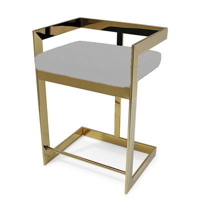 Benjara Pio 30 Inch Barstool Chair, Gray Velvet Padded Seat, Gold Metal Finish
