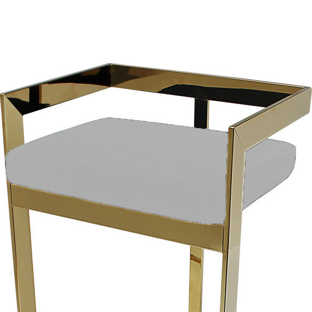 Benjara Pio 30 Inch Barstool Chair, Gray Velvet Padded Seat, Gold Metal Finish