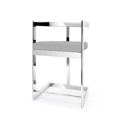 Benjara Pio 30 Inch Barstool Chair, Gray Velvet Padded Seat, Chrome Metal Finish