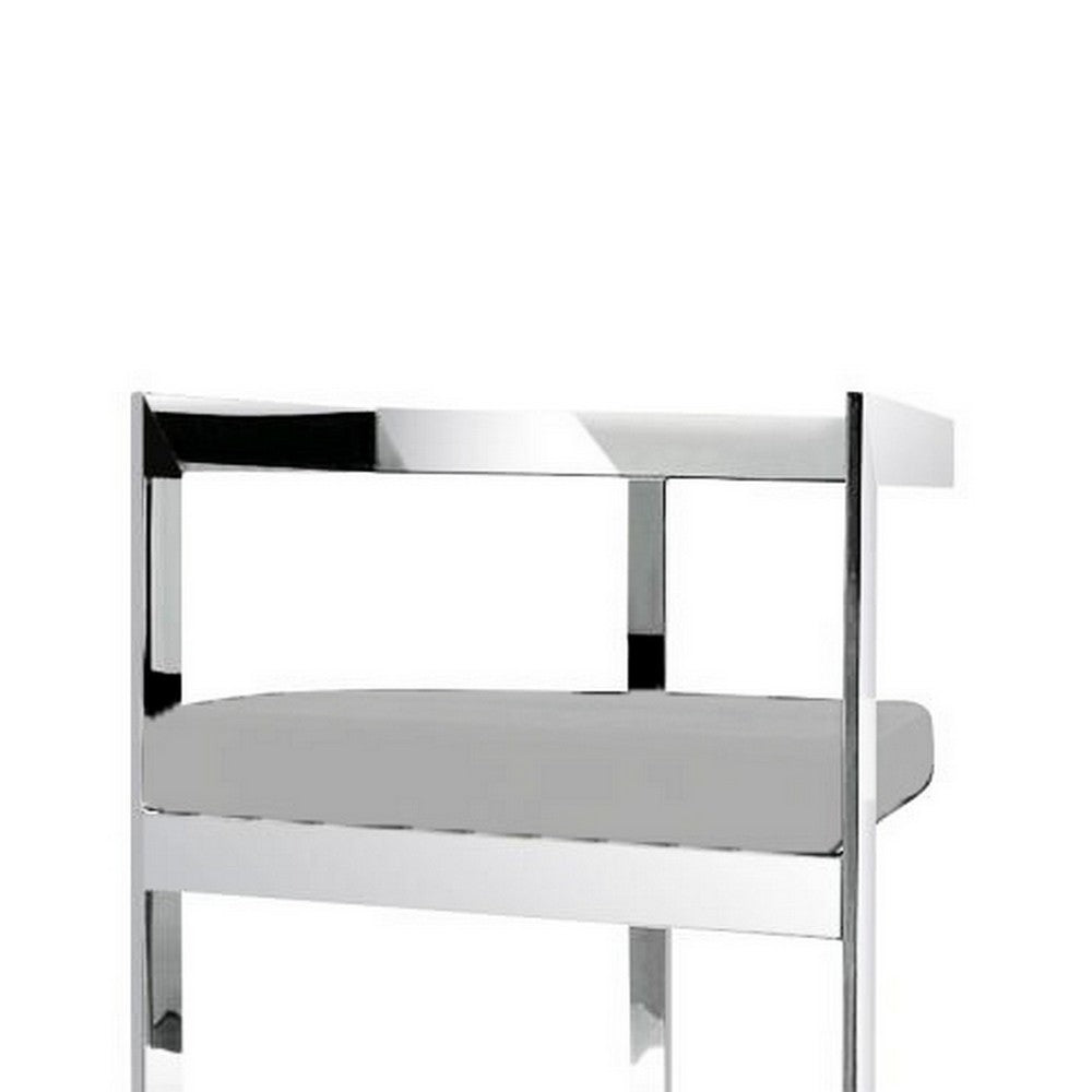 Benjara Pio 30 Inch Barstool Chair, Gray Velvet Padded Seat, Chrome Metal Finish