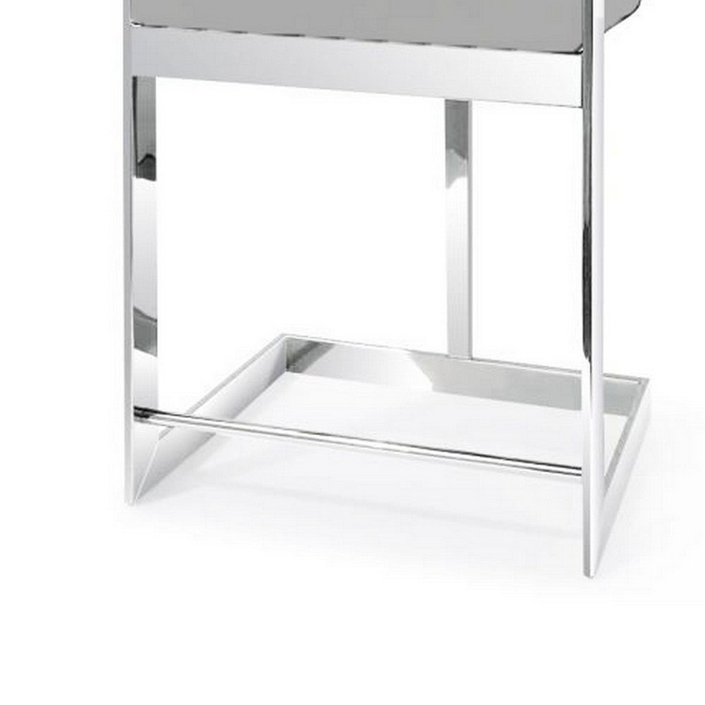 Benjara Pio 30 Inch Barstool Chair, Gray Velvet Padded Seat, Chrome Metal Finish