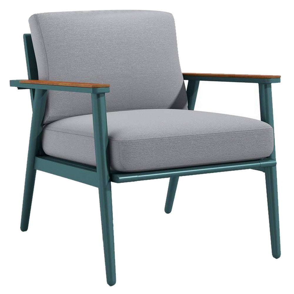 Benjara 3 Piece Outdoor Coffee Table And Chairs Set, Wood Planks, Gray, Green