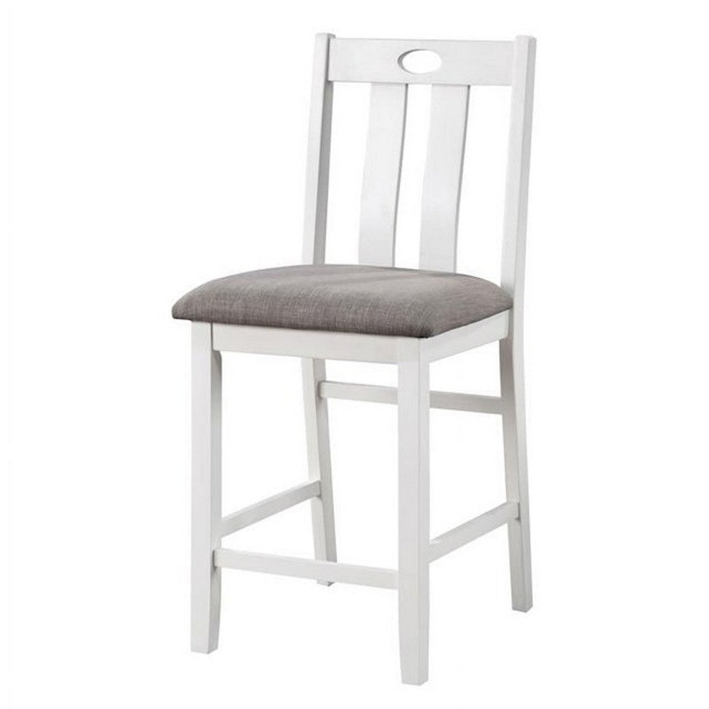 Benjara Helio 5 Piece Counter Height Dining Table And Chairs Set, White Wood, Gray