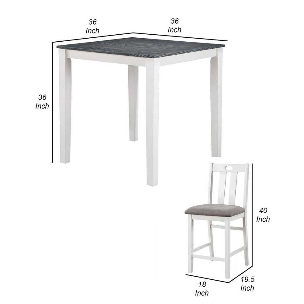 Benjara Helio 5 Piece Counter Height Dining Table And Chairs Set, White Wood, Gray