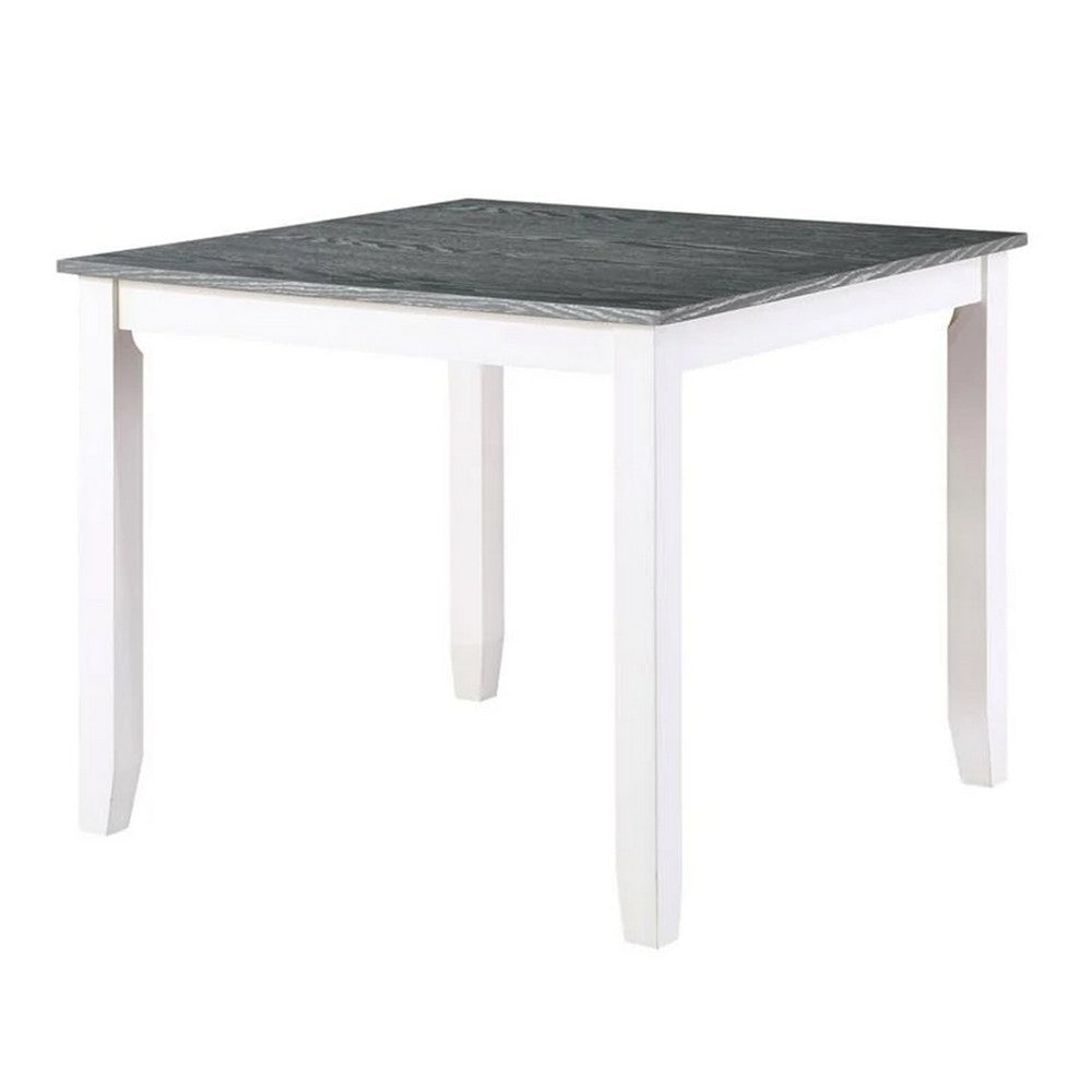 Benjara Helio 5 Piece Dining Table And Chairs Set, White Wood, Gray Fabric Seats