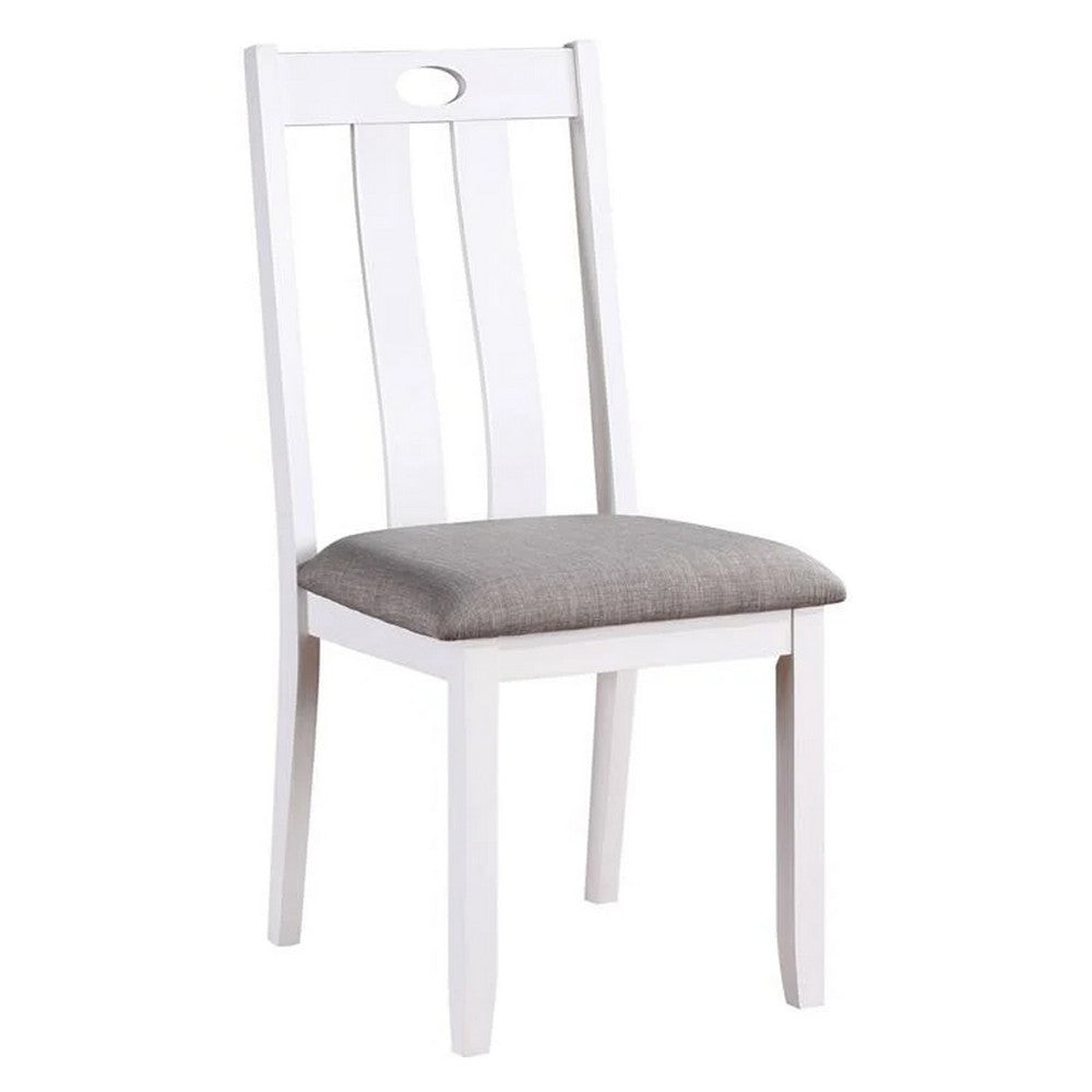 Benjara Helio 5 Piece Dining Table And Chairs Set, White Wood, Gray Fabric Seats