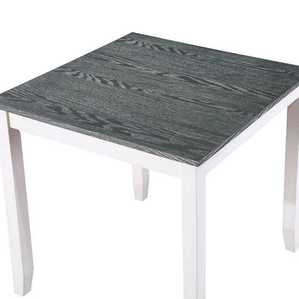 Benjara Helio 5 Piece Dining Table And Chairs Set, White Wood, Gray Fabric Seats