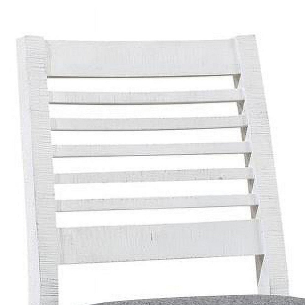 Benjara Wren 23 Inch Counter Height Chair Set of 2, Antique White Wood, Gray Seat
