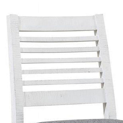 Benjara Wren 23 Inch Counter Height Chair Set of 2, Antique White Wood, Gray Seat