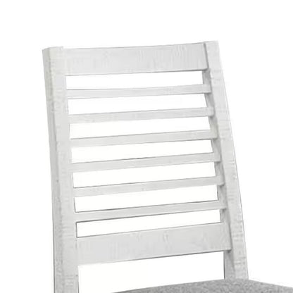 Benjara Wren 24 Inch Dining Chair Set of 2, Gray Fabric Cushion, Antique White Wood