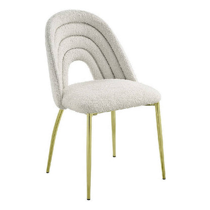 Benjara Inch 25 Inch Side Dining Chair Set of 2, White Teddy Sherpa, Gold Legs