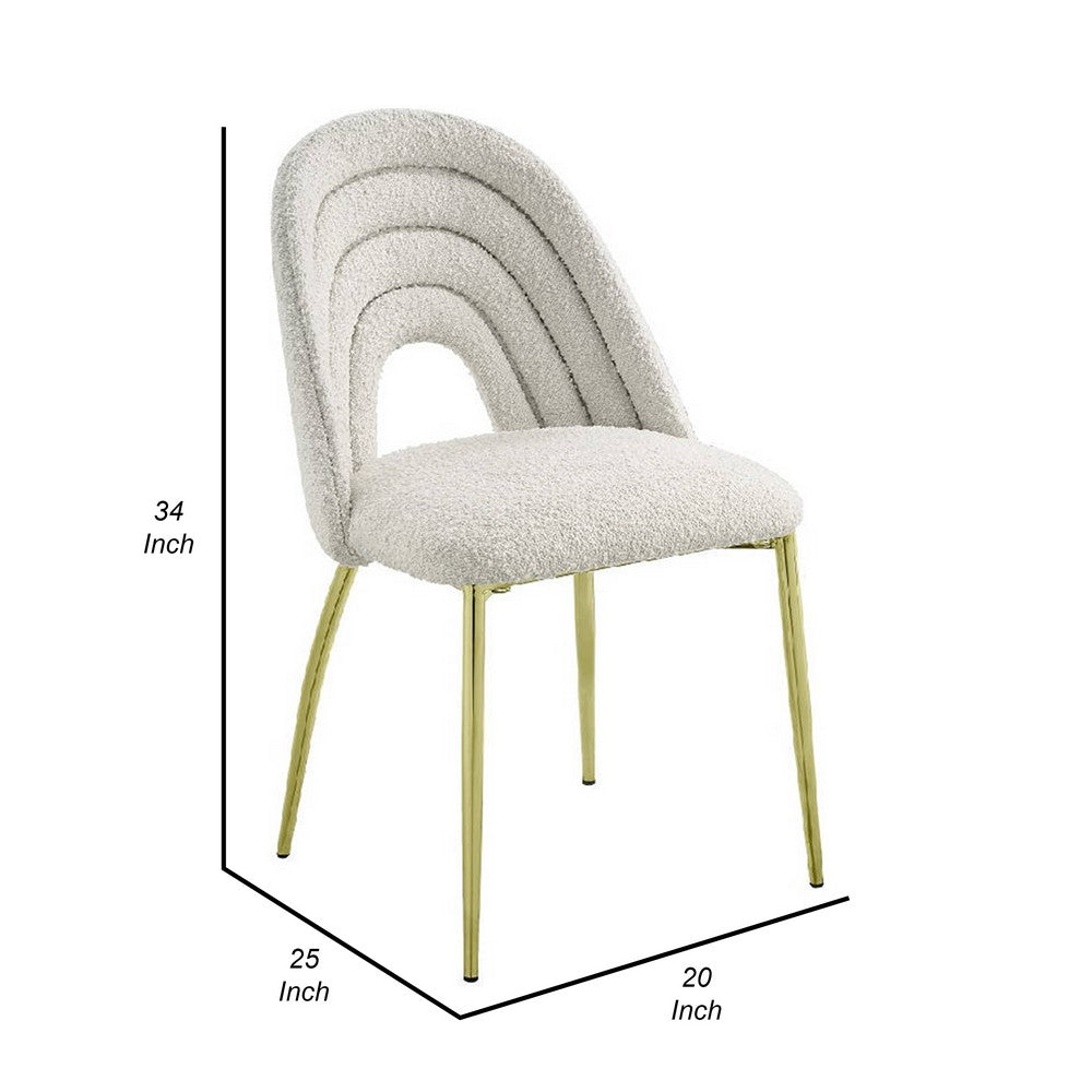 Benjara Inch 25 Inch Side Dining Chair Set of 2, White Teddy Sherpa, Gold Legs