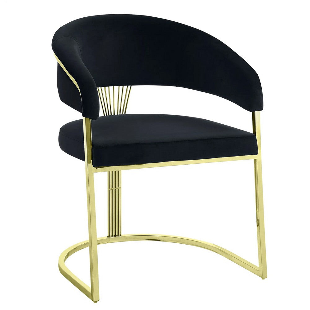 Benjara Verie 22 Inch Side Dining Chair, Gold Base, Padded Black Velvet