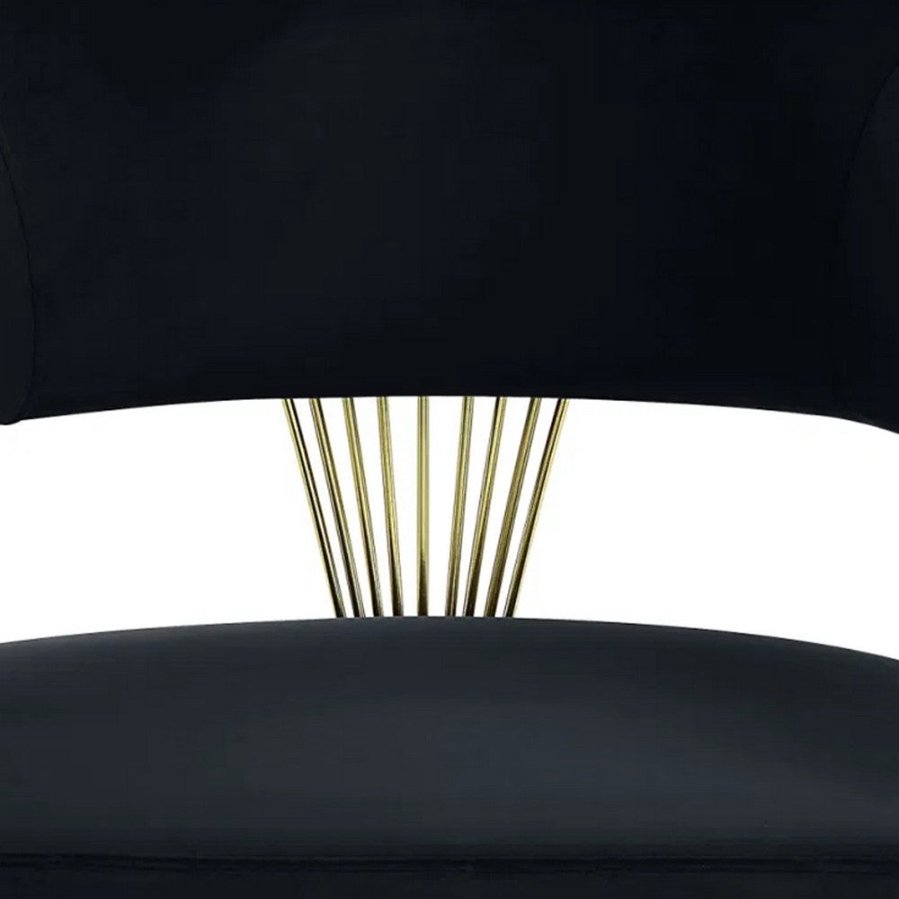 Benjara Verie 22 Inch Side Dining Chair, Gold Base, Padded Black Velvet