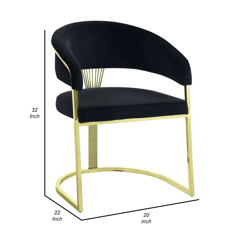 Benjara Verie 22 Inch Side Dining Chair, Gold Base, Padded Black Velvet