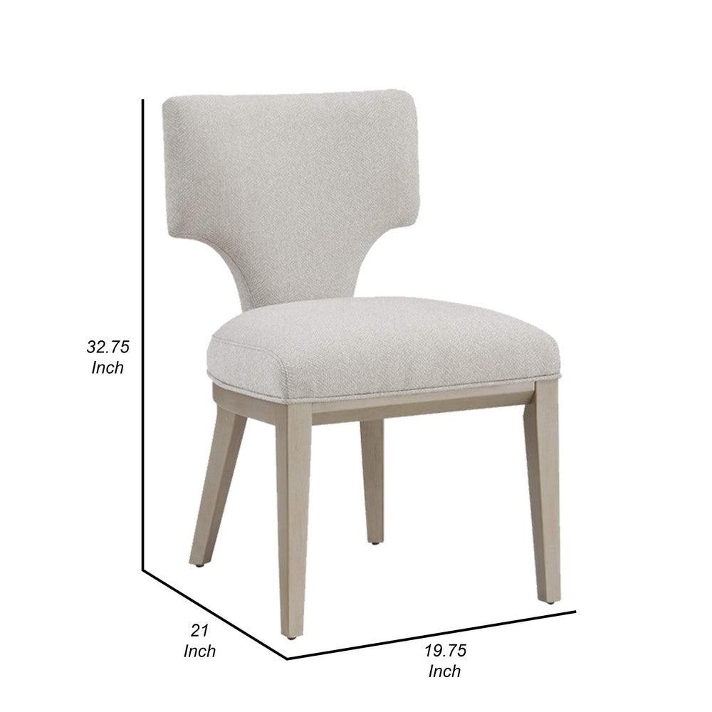 Benjara Kyna 21 Inch Side Dining Chair Set of 2, Curved Backrest, Champagne Linen