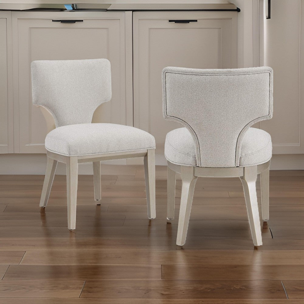 Benjara Kyna 21 Inch Side Dining Chair Set of 2, Curved Backrest, Champagne Linen