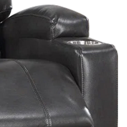Benjara Evans 37 Inch Recliner Chair, Power Lift, Cupholders, Gray Faux Leather