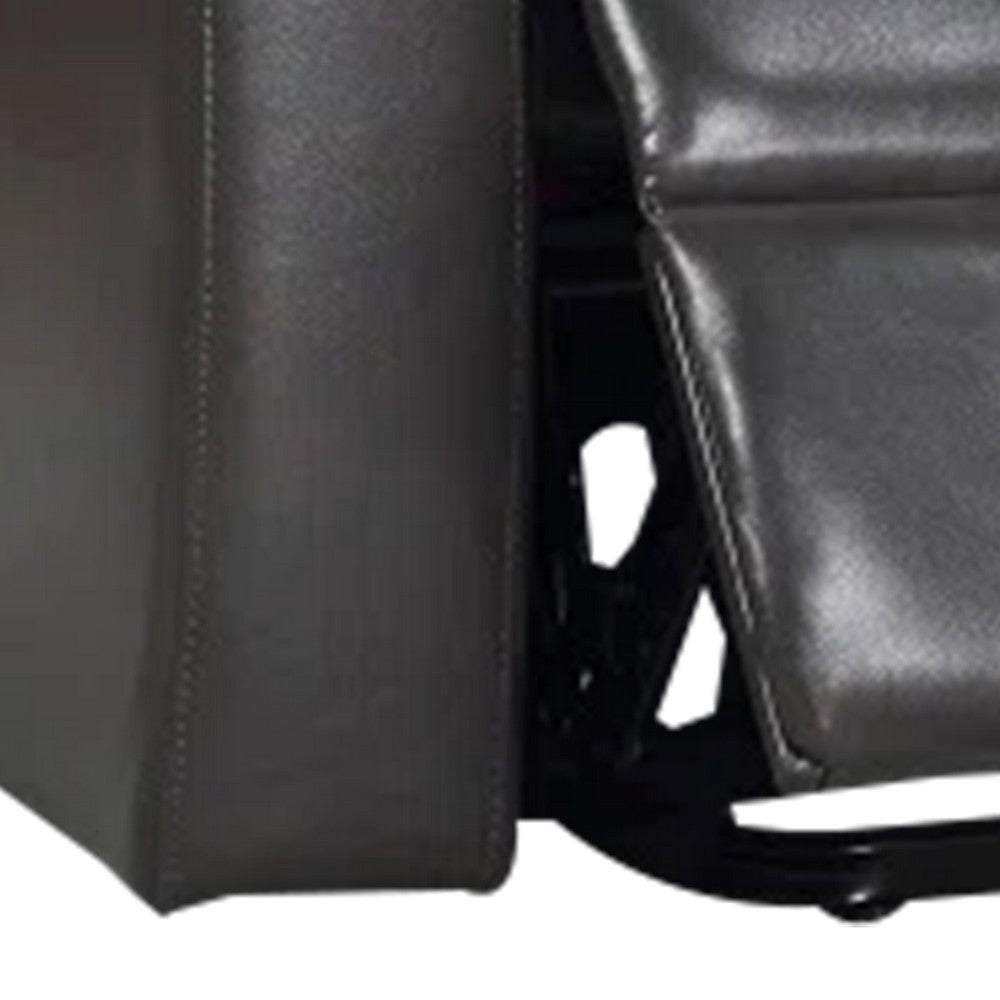 Benjara Evans 37 Inch Recliner Chair, Power Lift, Cupholders, Gray Faux Leather