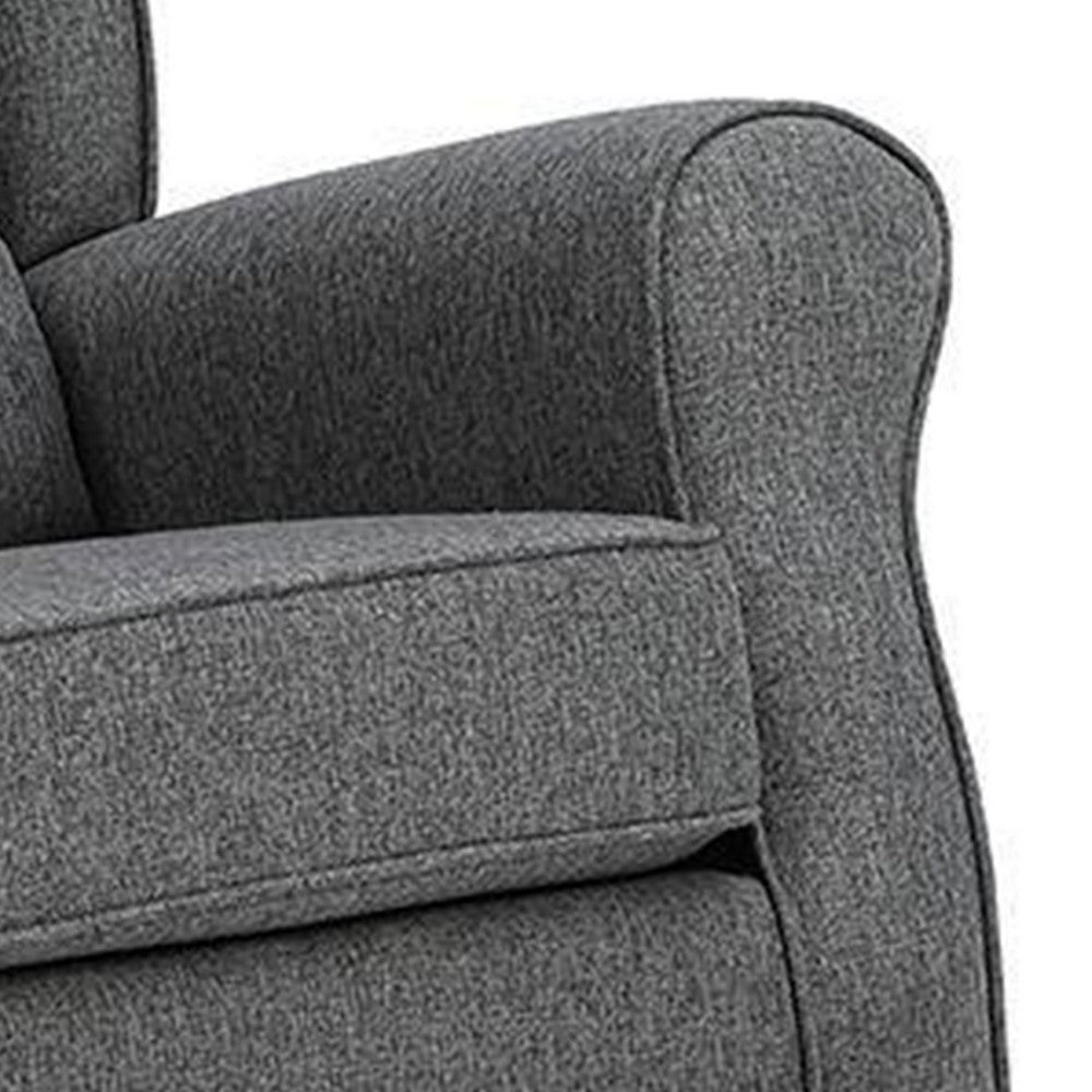 Benjara 34 Inch Rocking Chair, Wood Frame, Channel Tufted Gray Fabric Upholstery