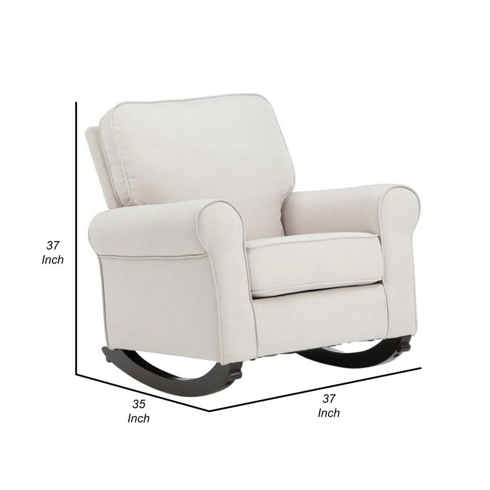 Benjara 37 Inch Rocking Chair, Pocket Coil Seat, Wood Frame, Soft Beige Upholstery
