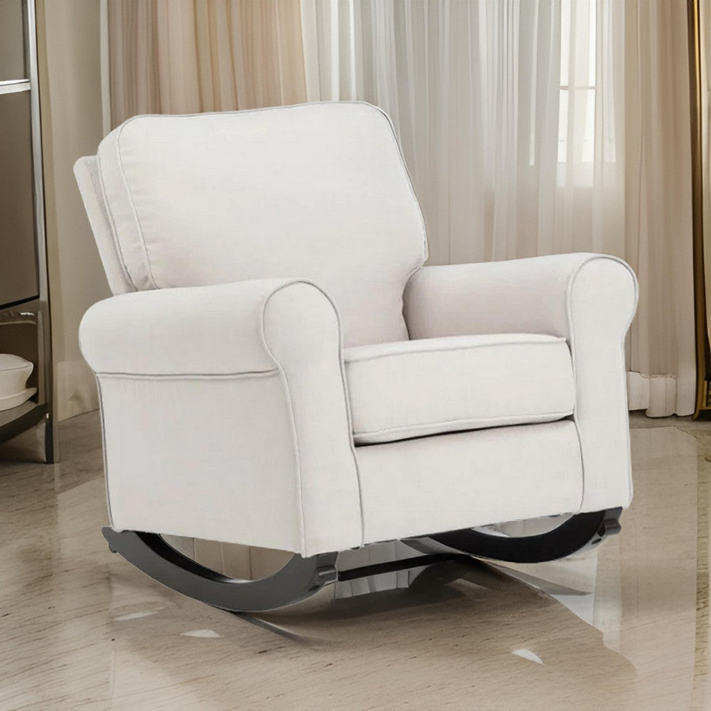 Benjara 37 Inch Rocking Chair, Pocket Coil Seat, Wood Frame, Soft Beige Upholstery