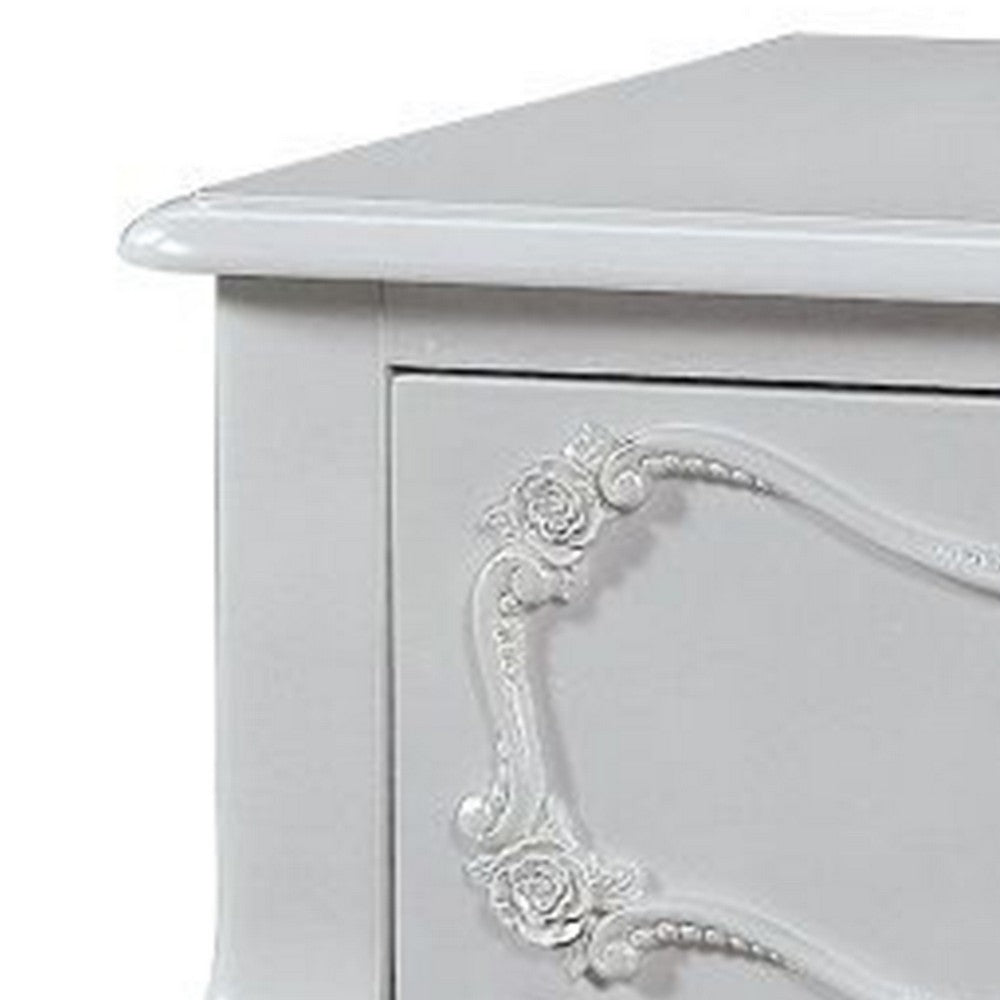 Benjara 26 Inch Nightstand Table with 1 Drawer, Rose Inlay, Queen Anne Legs, Gray