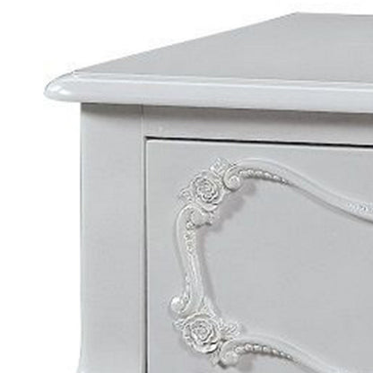 Benjara 26 Inch Nightstand Table with 1 Drawer, Rose Inlay, Queen Anne Legs, Gray