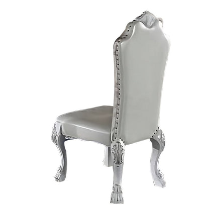 Benjara Ally 25 Inch Side Chair Set of 2, Curved Top, Carved Scrolled Motifs, White