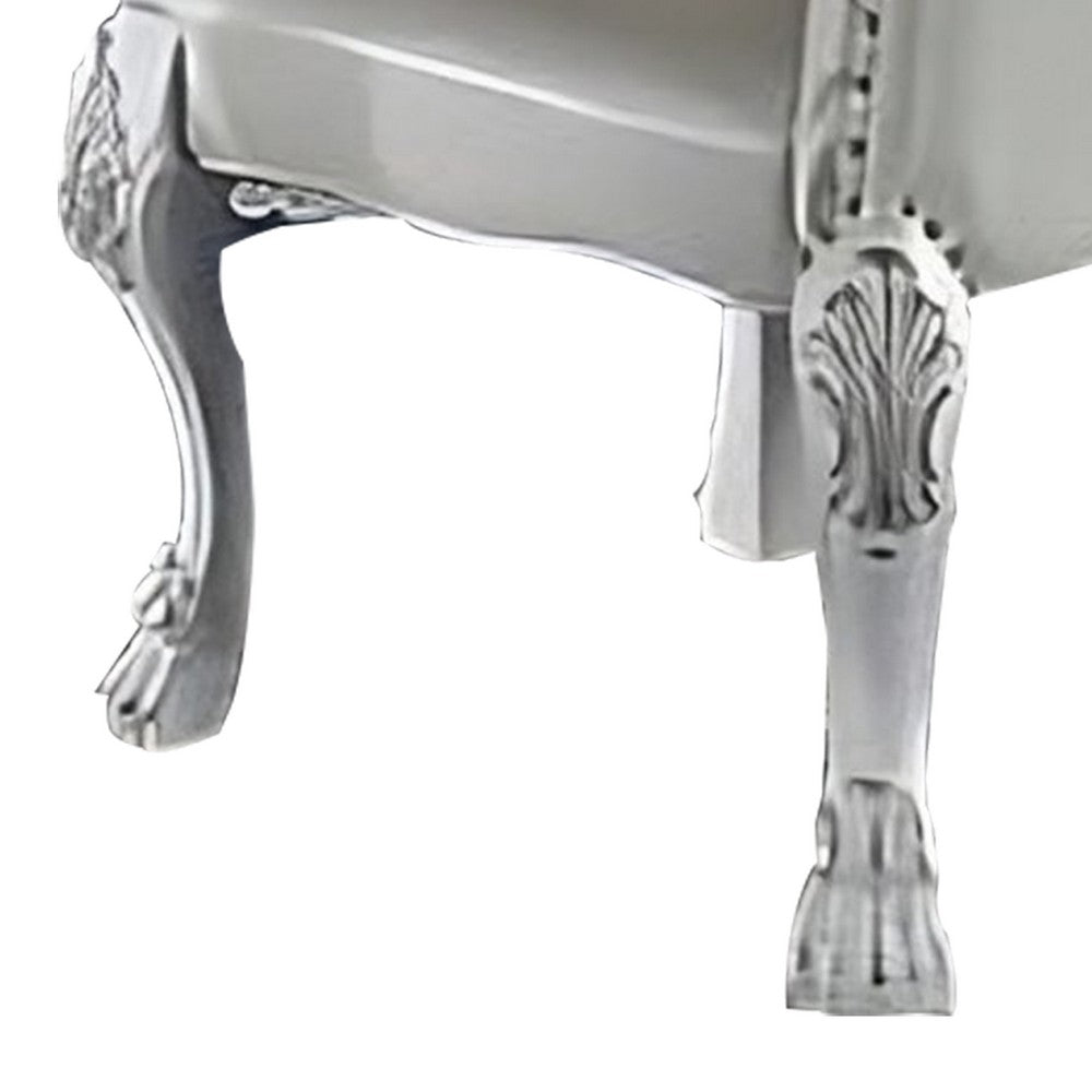 Benjara Ally 25 Inch Side Chair Set of 2, Curved Top, Carved Scrolled Motifs, White