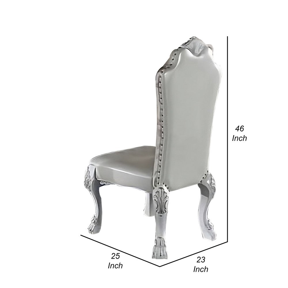 Benjara Ally 25 Inch Side Chair Set of 2, Curved Top, Carved Scrolled Motifs, White