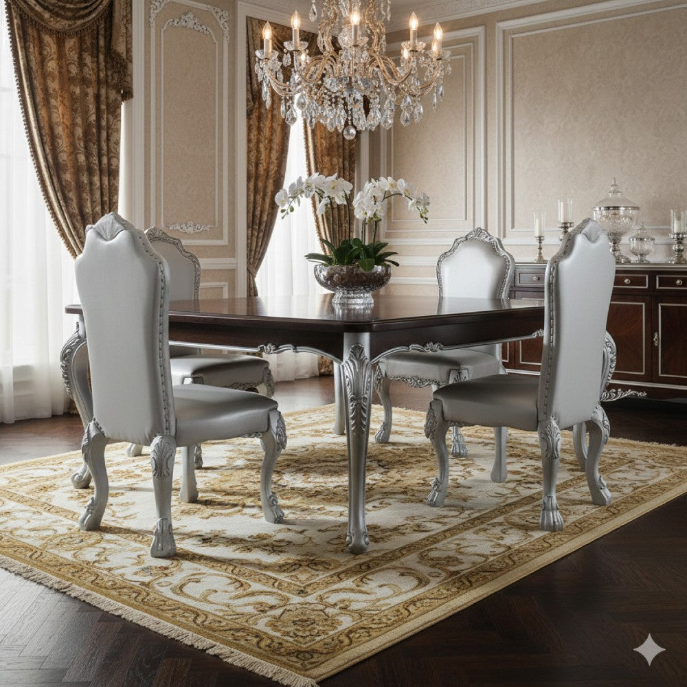 Benjara Ally 25 Inch Side Chair Set of 2, Curved Top, Carved Scrolled Motifs, White