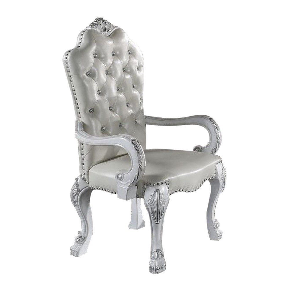 Benjara Ally 26 Inch Dining Armchair Set of 2, Curved Top, Faux Leather, White